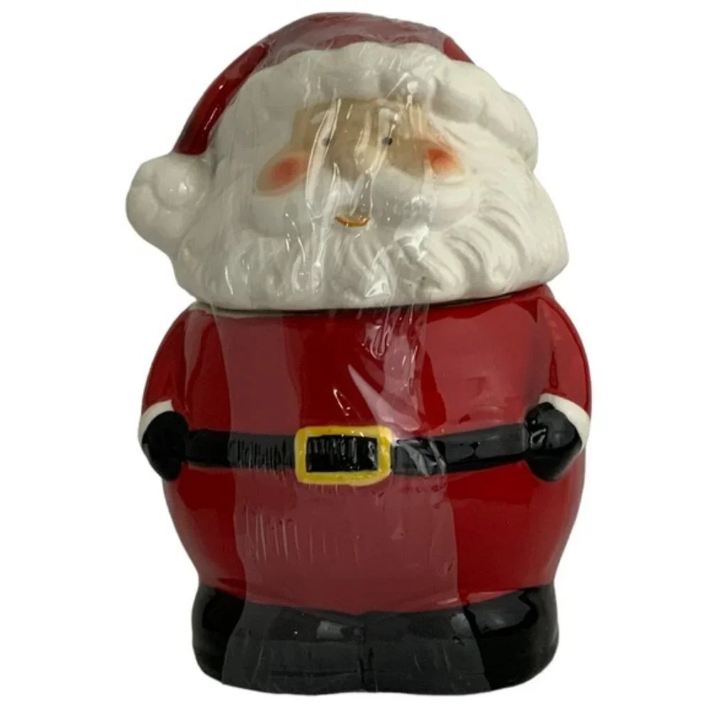 Santa Cookie Jar Nostalgic Christmas Holiday Jar Tight Seal Red White